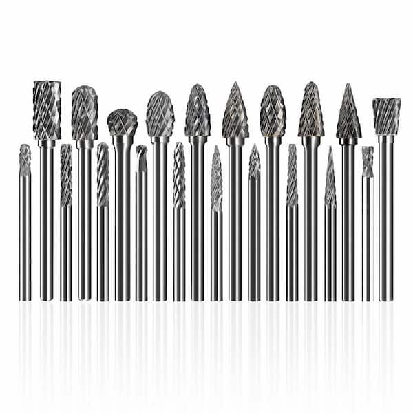 20-Pieces Tungsten Carbide Burr Set 1/8 in. Shank Rotary File Grinding Carving Kit for Metal Wood Stone Steel