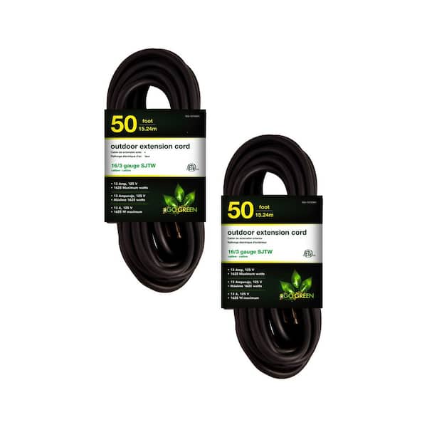 GoGreen Power (G-13750BK-2) 50 ft. 16/3 Indoor Heavy Duty Extension Cord, Black, 2 PACK