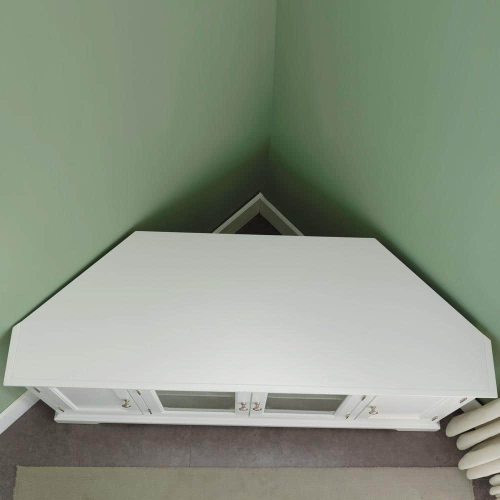 Riley Holliday Modern White Composite Wood Corner TV Stand with Cabinet