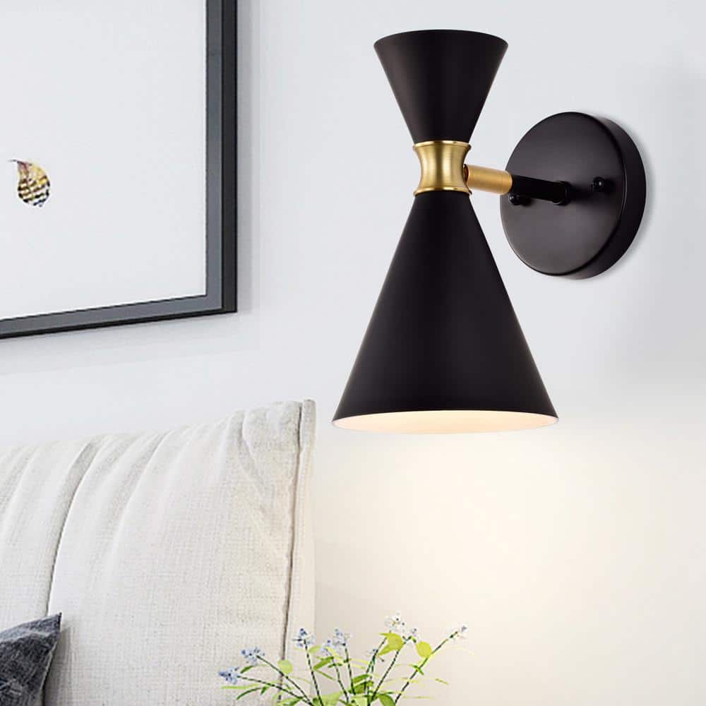 Asymmetric Hourglass Black and Brass Wall Sconce