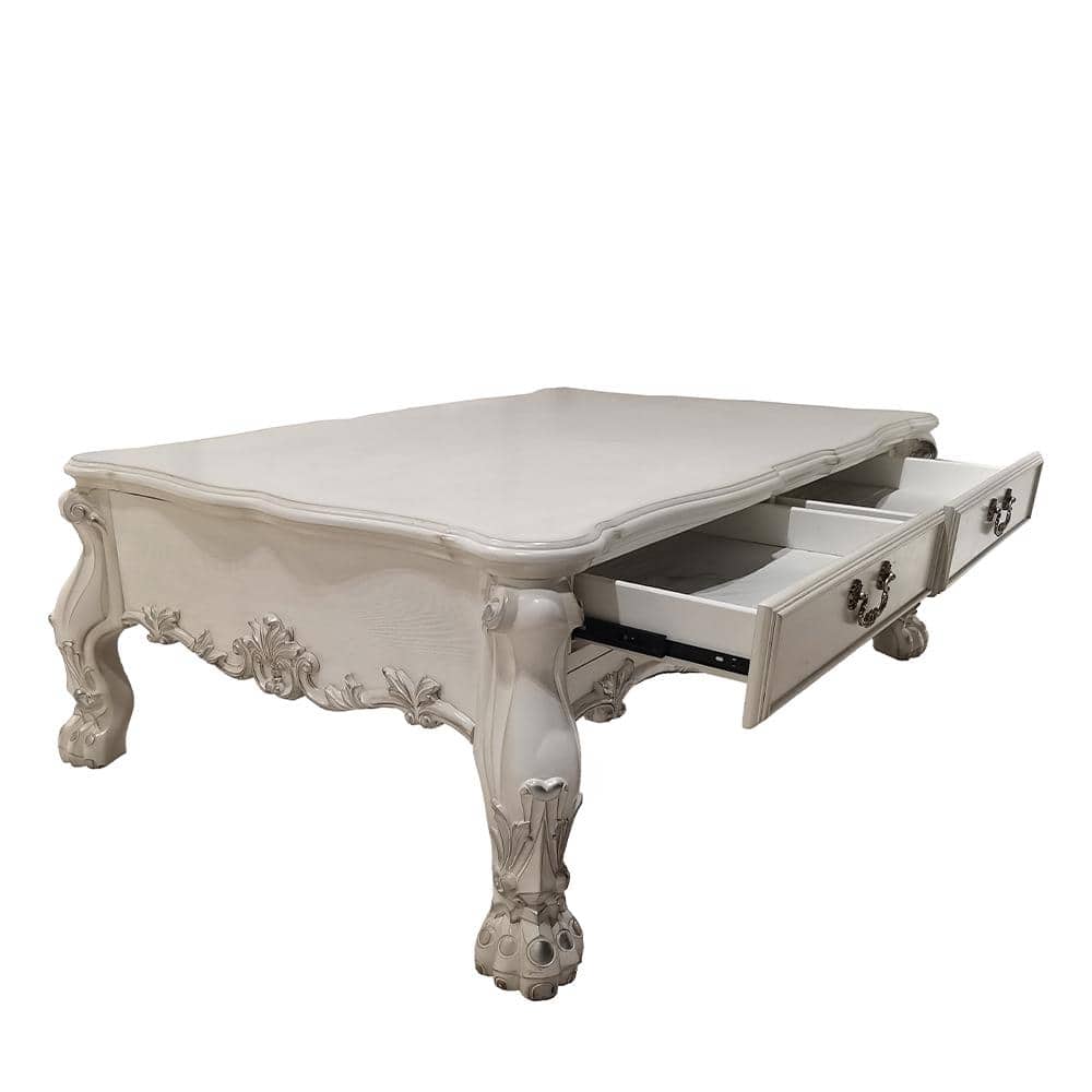 Dresden 57" Bone White Wood Coffee Table with Storage Drawers