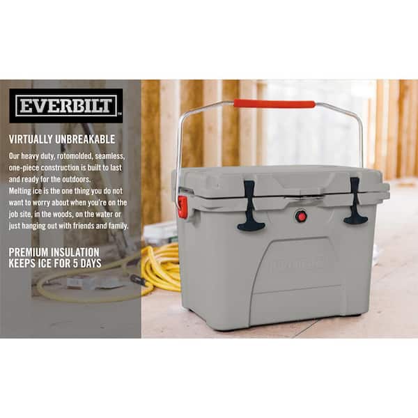 Everbilt Cooler Lockable Lid High Performance Rotomolded Durable Gray 20 Qt