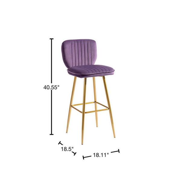 Modern 40.55 in. Purple Wood Bar Stool Bar Height with Low Back