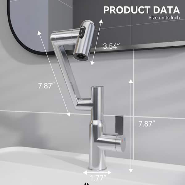 Smart Temperature Display Bathroom Sink Faucet with Pull-Out Spray & 360° Swivel-Chrome