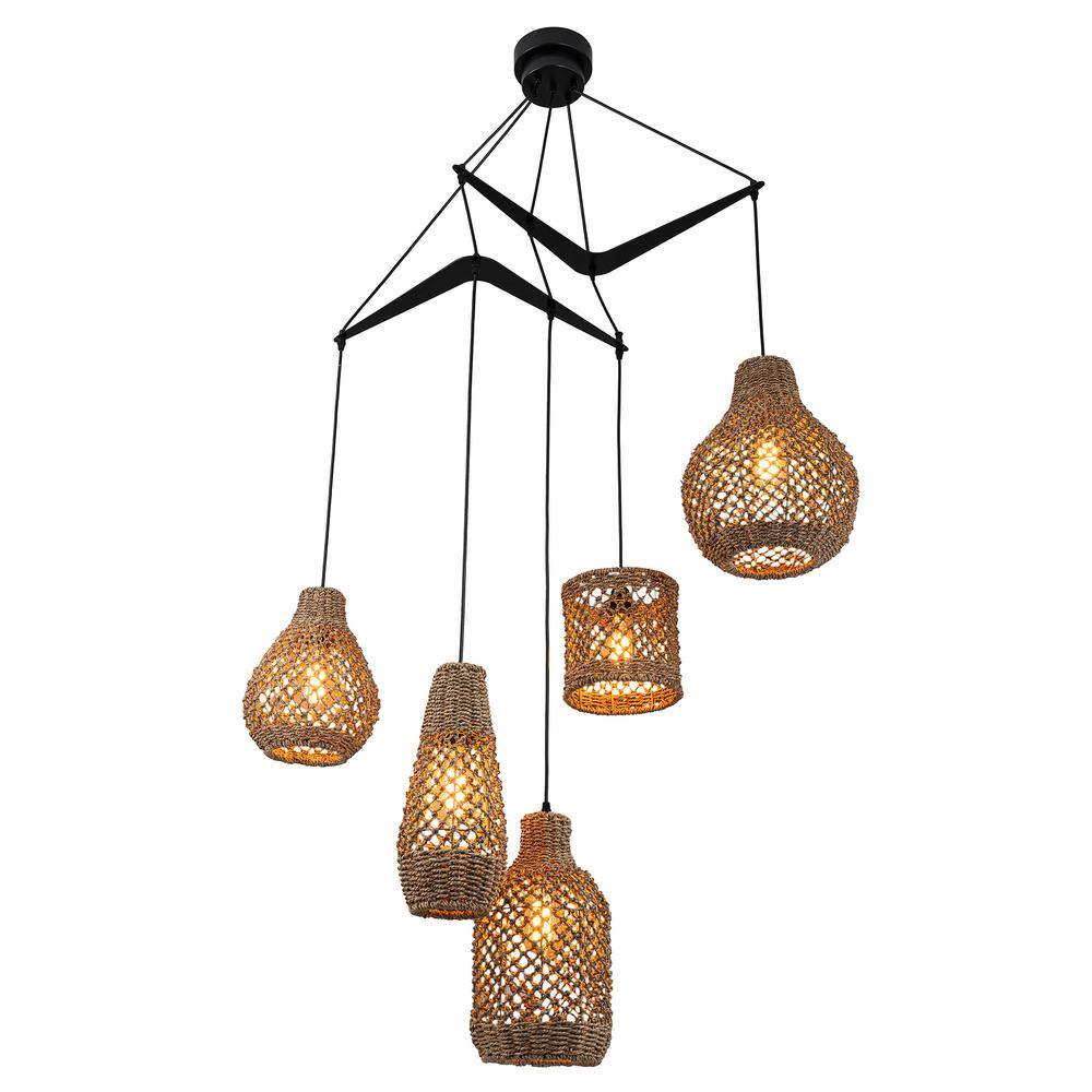 ELE Light & Decor Lucien 5-Light Seagrass Pendant Light Modern