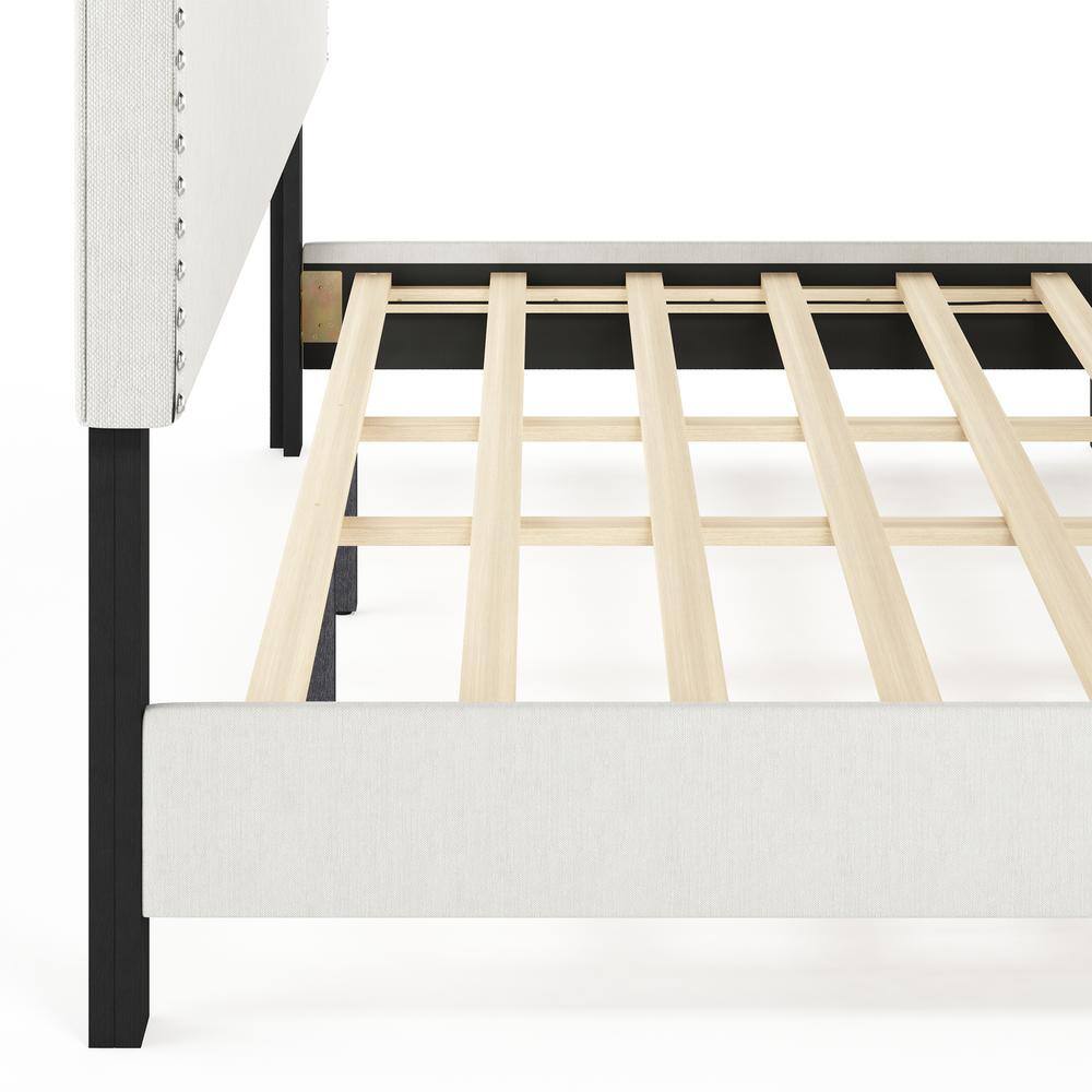 King Size Gray Upholstered Wood Bed Frame with Tufted Headboard