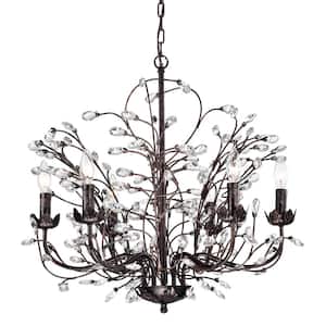 Amorette 6-Light Antique Copper Finish Unique/ Traditional Chandelier with Vine and Crystal Accents
