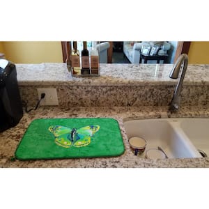 14 in. x 21 in. Multicolor Butterfly Green on Green Dish Drying Mat