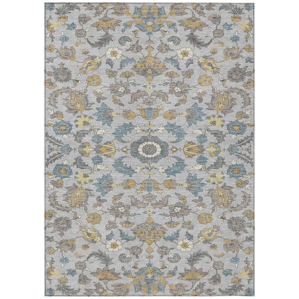 Chantille Machine Washable Indoor/Outdoor Abstract ACN2473 Silver 5 ft. x 7 ft. 6 in. Area Rug