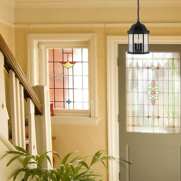 Erving 3-Light Black Outdoor Hanging Pendant Lamp with Clear Glass Shade