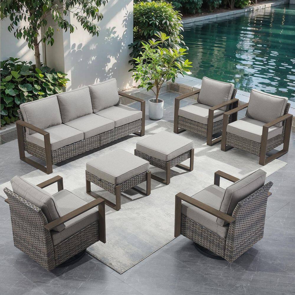 CubeEdge 7-Piece Gray Wicker Patio Conversation Set with Olefin Gray Cushions and Ottomans/ Patio Swivel Gliders price history on PriceWatchPro