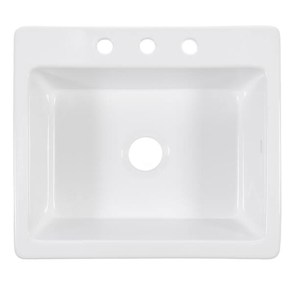 Jackson 25 in. 3-Hole Drop-In Single Bowl Crisp White Fireclay Kitchen Sink and Drain