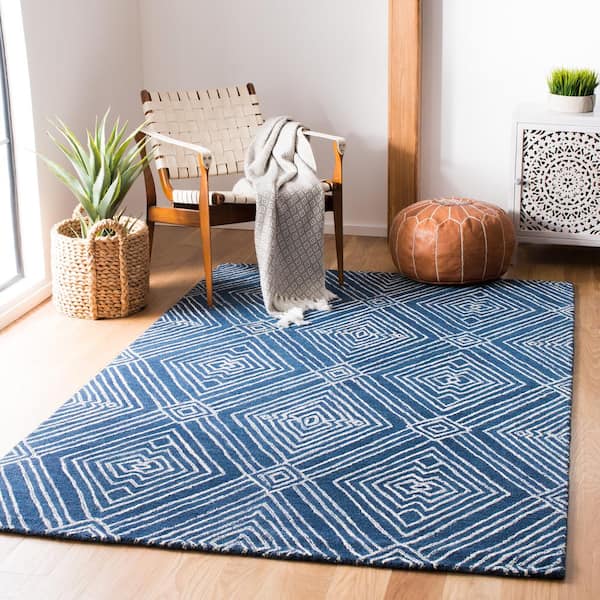Micro-Loop Navy/Ivory Doormat 3 ft. x 4 ft. Geometric Area Rug