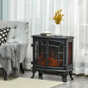 25 in. Freestanding Metal Smart Electric Fireplace, Fireplace Stove with Realistic LED Flames, Remote Control in Black