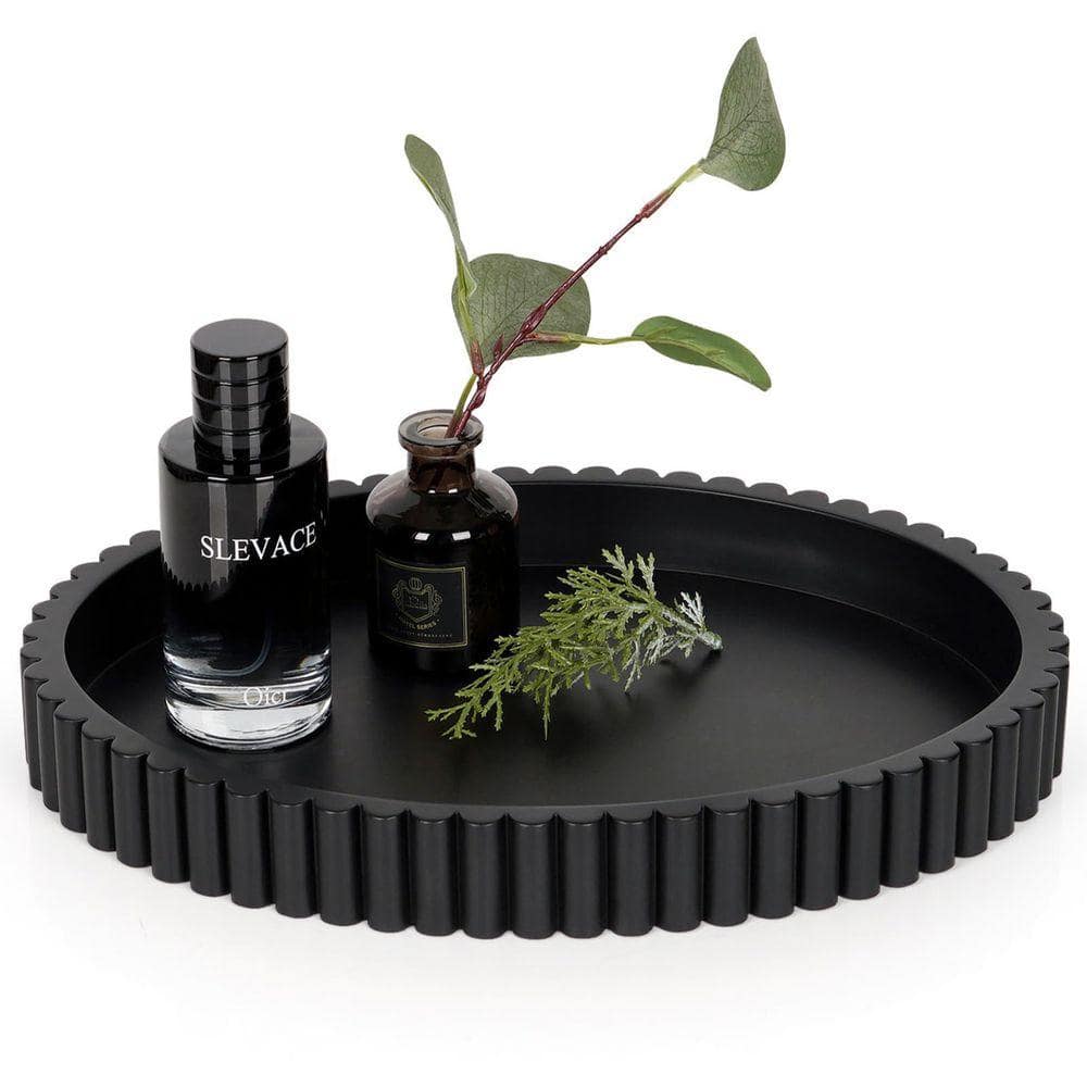 Black concrete oval tray, 13 inches, for modern coffee table