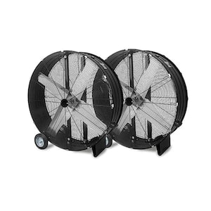 42 in. 3 Fan Speed High Velocity Floor Drum Fan in Black Powerful Airflow with 360-Degree Tilting in Black (2-Pack)