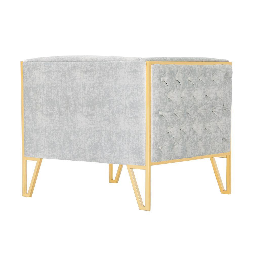 Grey Velvet Barrel Accent Chair with Gold Metal Frame