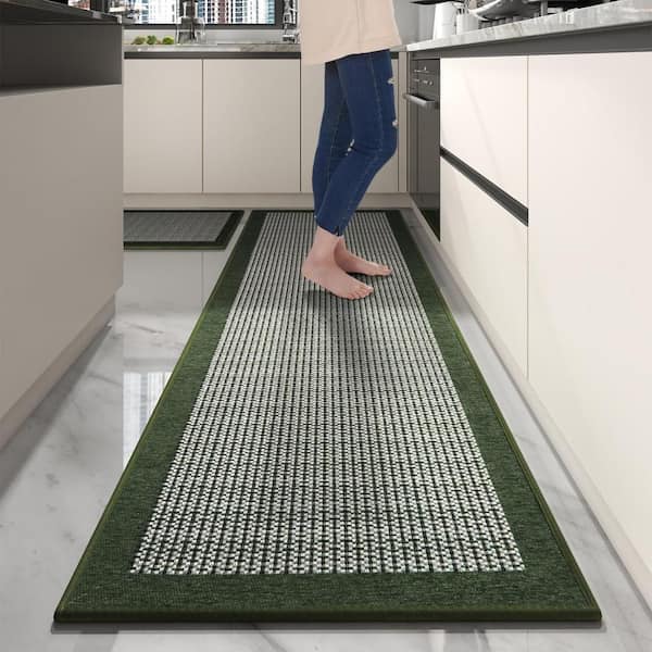 Green 32 in. x 20 in. & 30 in. x 72 in. Non Slip, Washable, Absorbent Indoor Kitchen Mat
