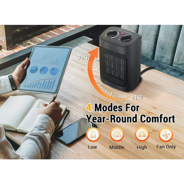 Andily Ceramic Space Heater - 750W/1500W Portable Electric Heater With Thermostat