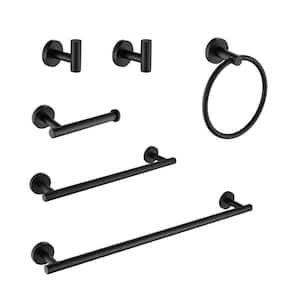 6 - Piece Wall Mounted Stainless Steel Bathroom Towel Rack Set in Matte Black with Smooth Edges