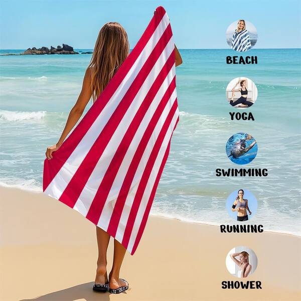 JML Red Microfiber Cabana Stripe Beach Towel 30 in. x 60 in. BT02