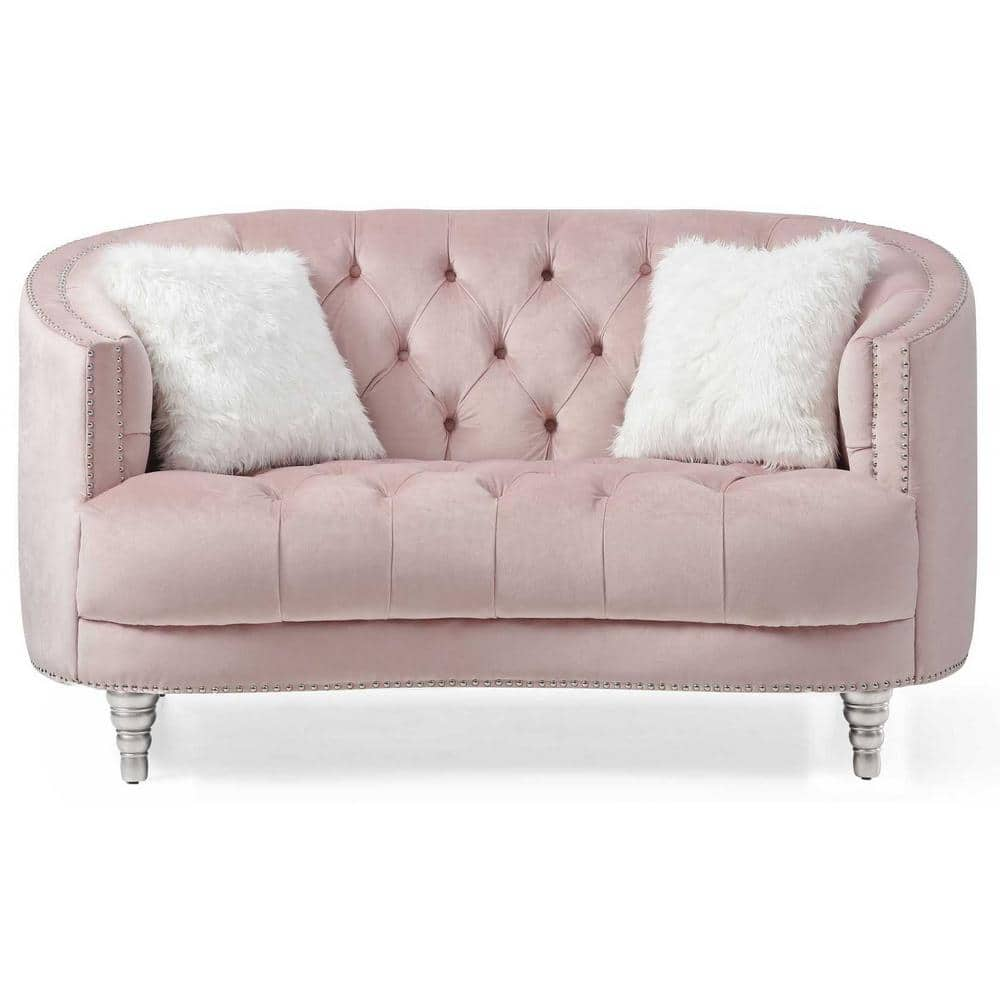 AndMakers Dania 64 in. W Flared Arm Velvet Straight Sofa in Pink PF ...