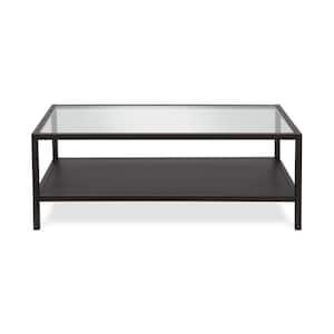 Rigan 45 in. Blackened Bronze Large Rectangle Glass Coffee Table with Shelf