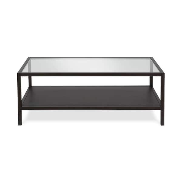 Meyer&Cross Rigan 45 in. Blackened Bronze Rectangle Glass Top Coffee Table with Shelf