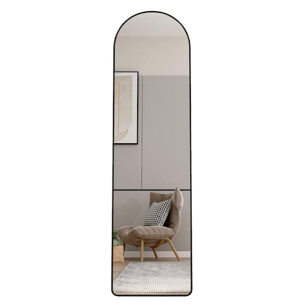 FUNKOL 16.5 in. W x 60 in. H Arched Classic Aluminum Alloy Framed Oversized Full Length Mirror Floor Mirror with Stand in Black