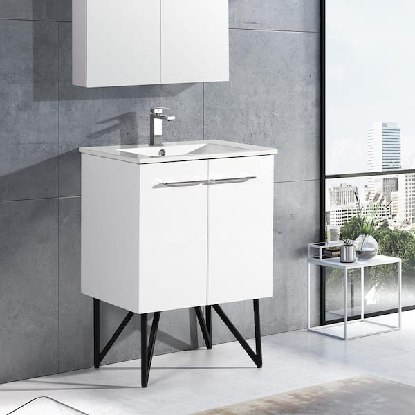 Swiss Madison Annecy 24 in. Single, Two Doors, Bathroom Vanity in White, with White Countertop, with White Basin