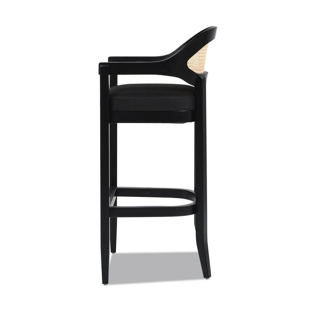 Americana Jet Black Oak Wood Frame Cane Back Bar Stool