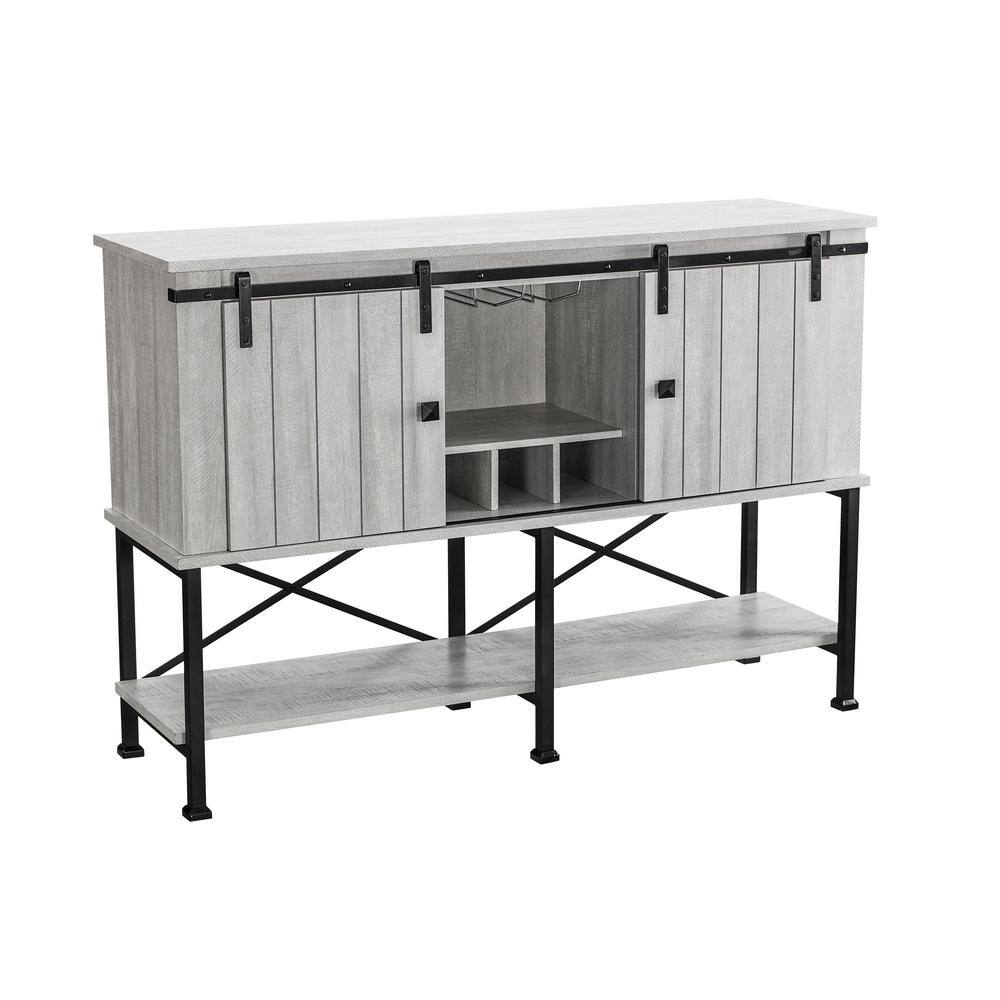 52" Off-White Wood Bar Cabinet with Sliding Door and Shelves