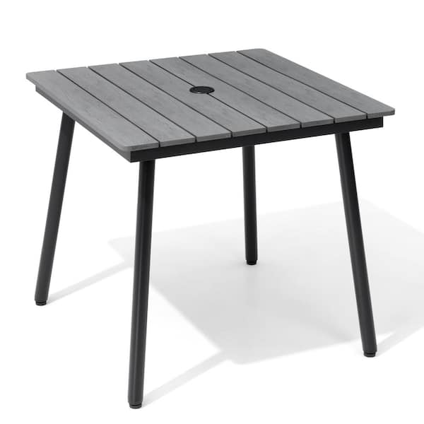 Pellebant 31.3 in. Square Aluminum Outdoor Patio Dining Table with Wood-Like Tabletop in Gray
