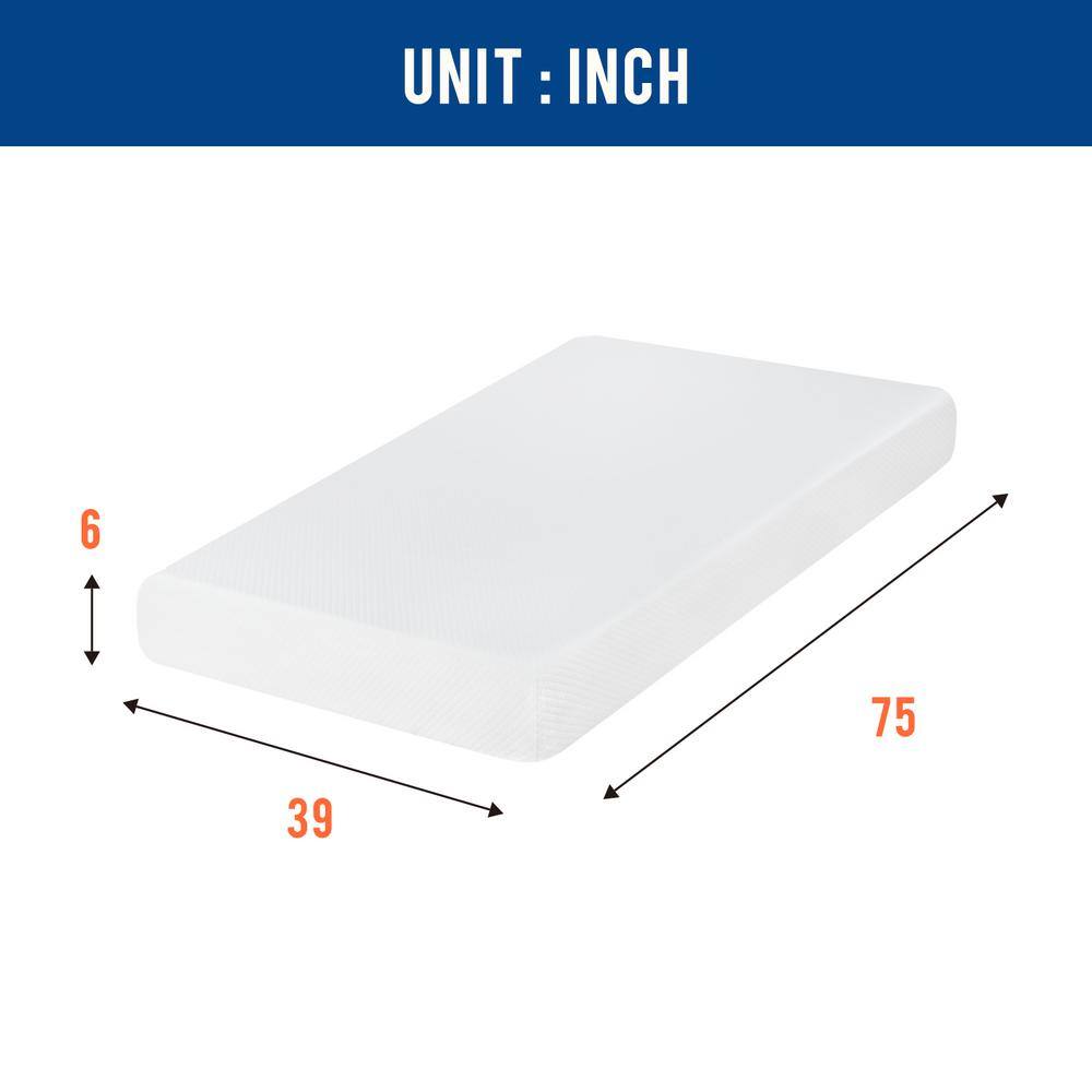 Twin 6-Inch White Gel Memory Foam Eurotop Mattress