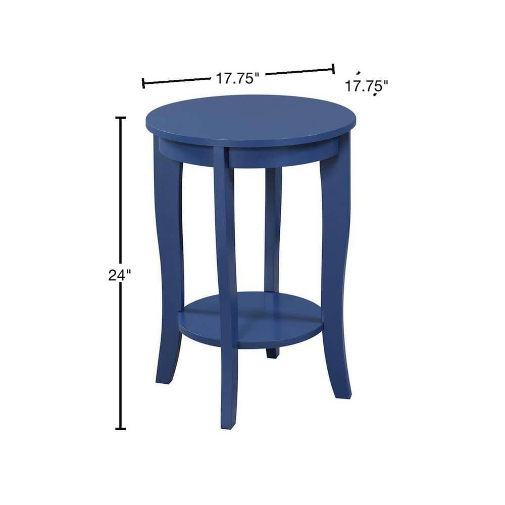 Cobalt Blue Round Wood End Table with Shelf