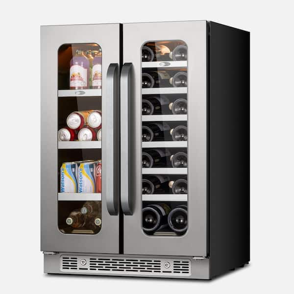 24 in. 4.5 cu. ft. Dual Zone 20 Bottle 60 Can Undercounter Wine and Beverage Cooler in Black Cabinet with SS Door