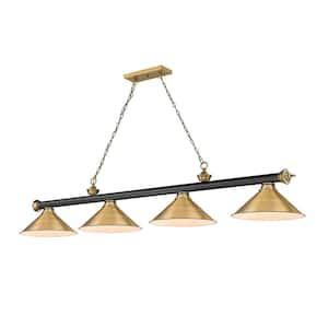 Cordon 4-Light Matte Black plus Rubbed Brass plus Metal Rubbed Brass Shade Billiard Light With No Bulbs Included