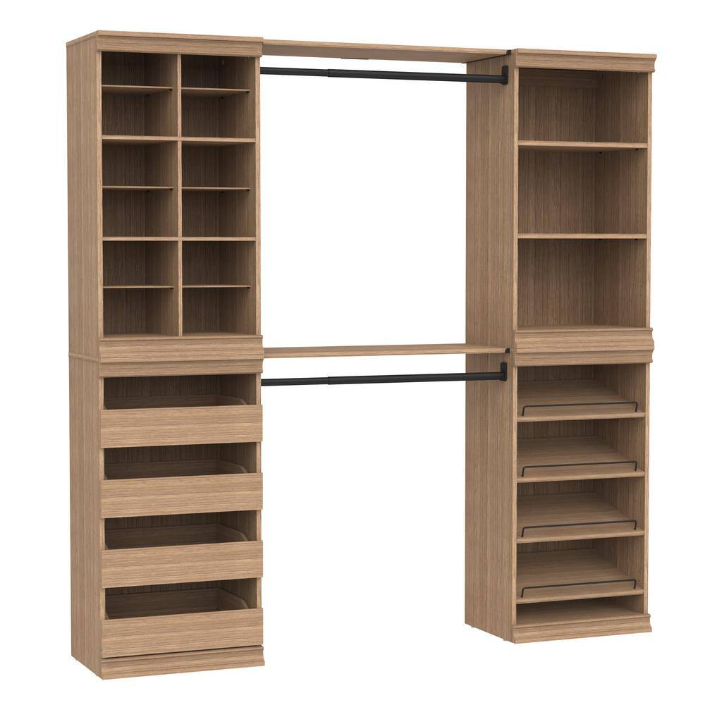 Modular Storage 68.76-78.78 in. W Honey Tower System 19-Shelf Wood Closet System