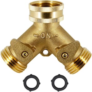 Brass Hose Diverter 2 Way, 3/4 in. Brass Hose Fittings, Y-Joint Garden Hose Fittings (1-Pack)