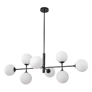 Dimma 8-Light Black 43 in.W Large Linear Chandelier for Kitchen Island with Frosted Glass Shade (bulb not included)