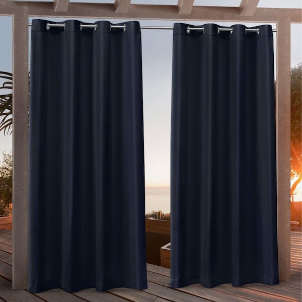 EXCLUSIVE HOME Canvas Navy Blue Solid Light Filtering Grommet Top Indoor/Outdoor Curtain, 54 in. W x 108 in. L (Set of 2)