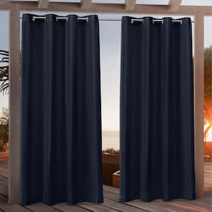 Canvas Navy Blue Polyester Solid 54 in. W x 96 in. L Grommet Top Indoor Outdoor Light Filtering Curtain (Double Panel)