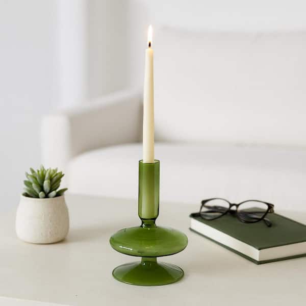 Olive Green 5 in. Vintage Glass Taper Candle Holder