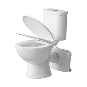 750W Upflush Toilet 2-Piece 0.8/1.28 GPF Double Flush Round Toilet For Basement, Shower & Sink in White