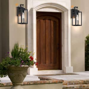 Foothill 13.78 in. 1-Light Matte Black Outdoor Wall Lantern Sconce with Dusk to Dawn(2-Pack)