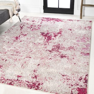 Contemporary Pop Modern Abstract Vintage Faded Maroon/Gray 4 ft. x 6 ft. Area Rug