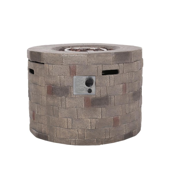 Noble House Cameron 32 in. x 23 in. Circular Concrete Propane Fire Pit in Brown