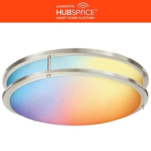 16 in. Smart Round RGB Color Selectable LED Brushed Nickel Flush Mount Powered by Hubspace