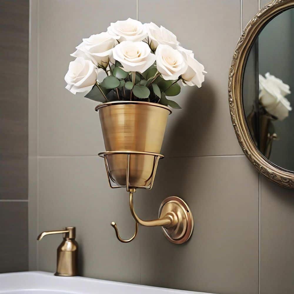 Oyezvary 6.3 in. x 4.92 in. x 8.66 in. Gold Metal Wall Planter with Hook Vase for Flowers, Keys, Decor, Spiral Stem Holder Screw 28CSA05563