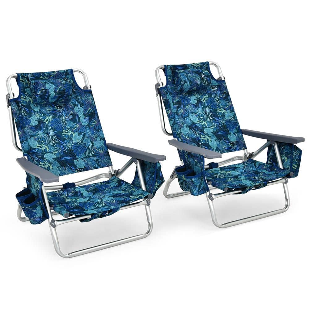 2 Pack of Aluminum Folding Beach Chair with Cup Holder Headrest Storage Bag for Outdoor Striped Dark Blue price history on PriceWatchPro